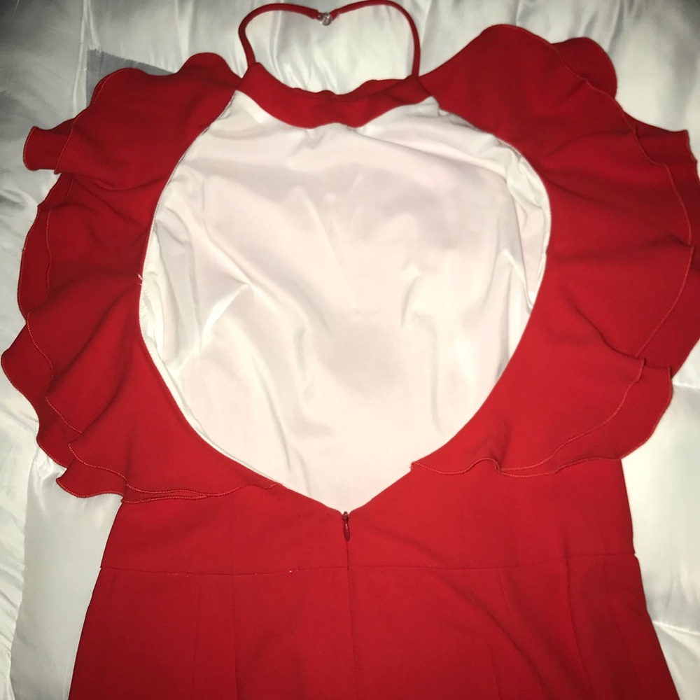 Red Ruffle Halter Back Jumpsuit - Picture 2 of 4